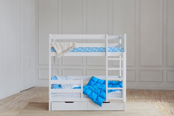 Детская двухъярусная кровать без крыши с ящиками, цвет белый в Вологде - изображение