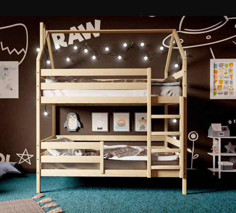 Кровать 2-ярусная Домик, без покраски в Вологде - изображение