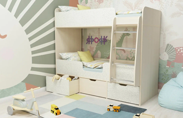 Двухэтажная детская кровать Малыш двойняшка 70х160, корпус Дуб молочный, фасад Фейритейл в Вологде - предосмотр