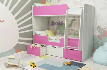 Детская двухэтажная кровать Малыш двойняшка 70х160, корпус Винтерберг, фасад Розовый в Вологде - предосмотр