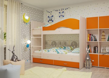 Детская 2-ярусная кровать Мая на щитах, корпус Млечный дуб, фасад Оранжевый в Вологде - предосмотр 1