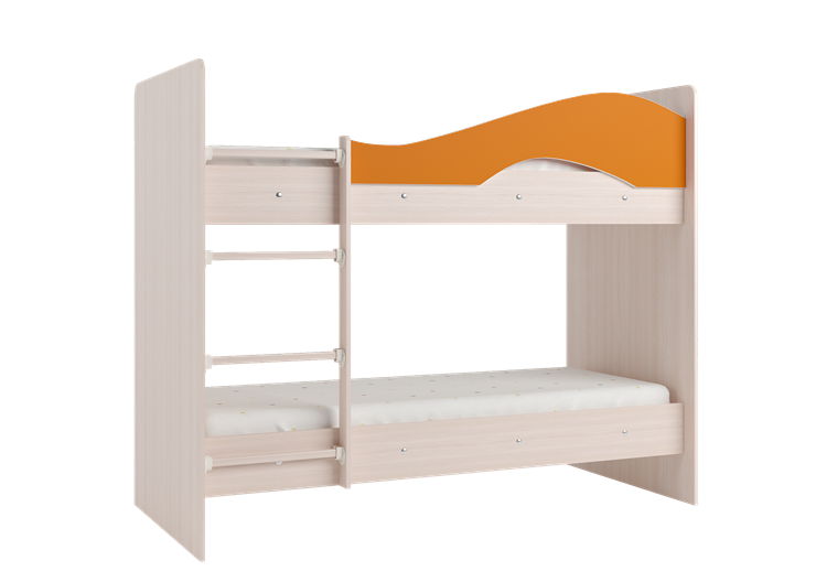 Детская 2-этажная кровать Мая на щитах со шкафом и ящиками, корпус Млечный дуб, фасад Оранжевый в Вологде - изображение 2