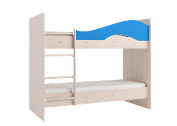Двухэтажная детская кровать Мая на щитах со шкафом и ящиками, корпус Млечный дуб, фасад Синий в Вологде - предосмотр 1