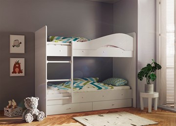 Детская двухъярусная кровать Мая с 2 ящиками на щитах, цвет Млечный дуб в Вологде - предосмотр