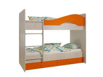 Детская 2-х ярусная кровать Мая с 2 ящиками на щитах, корпус Млечный дуб, фасад Оранжевый в Вологде - предосмотр 4