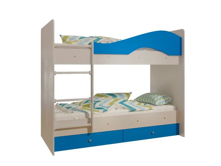 Двухъярусная кровать Мая с 2 ящиками на щитах, корпус Млечный дуб, фасад Синий в Вологде - изображение 4