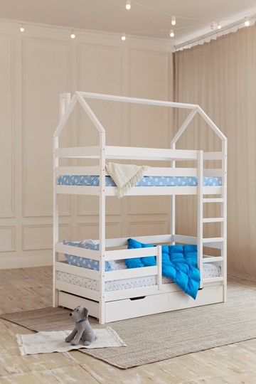 Детская двухэтажная кровать Домик с ящиками, цвет белый в Вологде - изображение 6