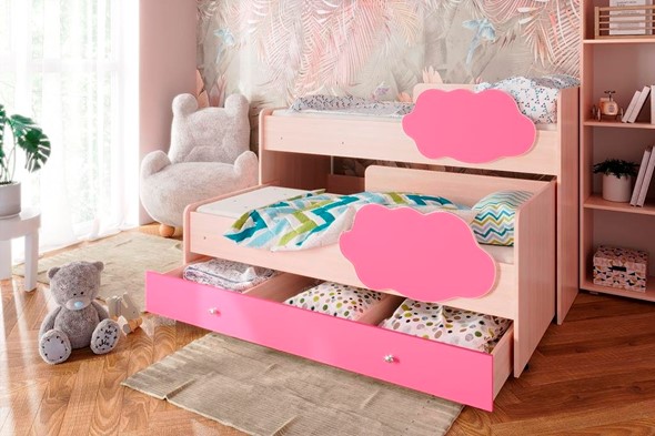 Двухъярусная кровать Соник 1.6 с ящиком, Розовый в Вологде - изображение