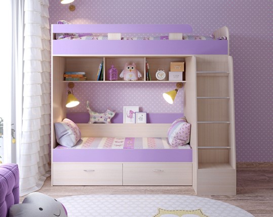 Детская 2-этажная кровать Юниор-6, каркас Дуб молочный, фасад Ирис в Вологде - изображение