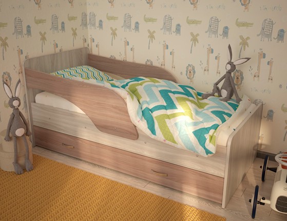 Кровать с ящиками Максимка, корпус Шимо светлый, фасад Шимо темный в Вологде - изображение