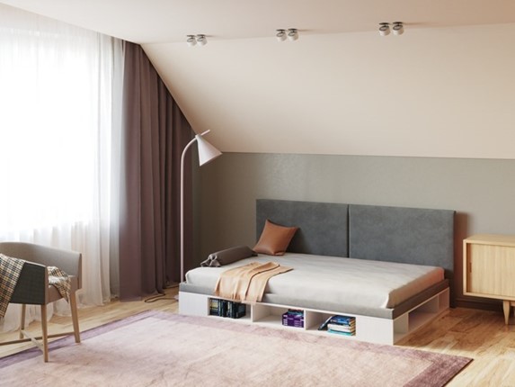 Подростковая кровать Lancaster 1, 120х200, ЛДСП белый, лофти серый в Вологде - изображение
