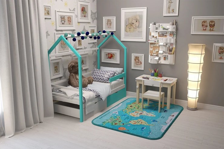 Детская кровать-домик Svogen мятный-белый в Вологде - изображение 6