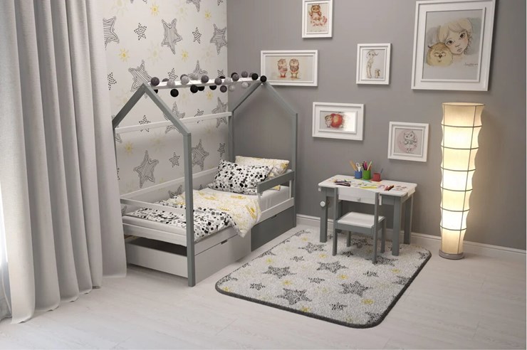 Кровать-домик в детскую Svogen графит-белый в Вологде - изображение 6