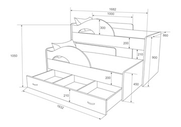 Двухъярусная кровать Радуга 1.6 с ящиком, корпус Млечный дуб, фасад Оранжевый в Вологде - предосмотр 1