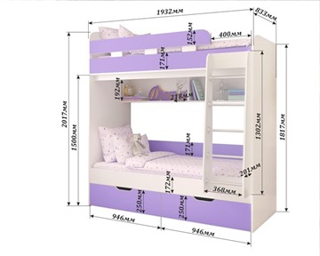 Детская двухъярусная кровать Юниор-5, каркас Дуб, фасад Розовый в Вологде - предосмотр 1