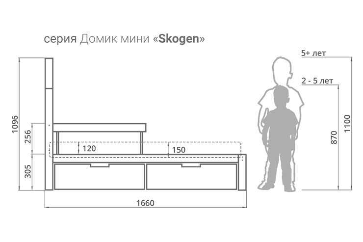 Кровать-домик мини Skogen графит-белый в Вологде - изображение 1