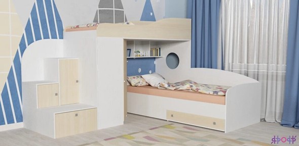 Детская кровать-чердак Кадет-2, корпус Белое дерево, фасад Дуб в Вологде - изображение