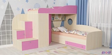 Детская кровать-чердак Кадет-2, корпус Дуб, фасад Розовый в Вологде - предосмотр