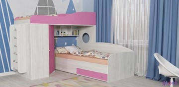 Детская кровать-чердак Кадет-2 с металлической лестницей, корпус Винтерберг, фасад Розовый в Вологде - предосмотр