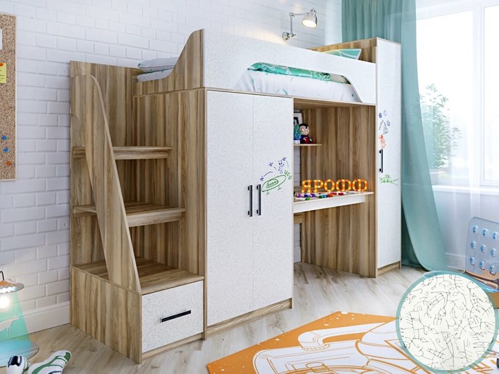 Кровать-чердак с шкафом Тея, каркас Ясень, фасад Феритейл в Вологде - изображение 1