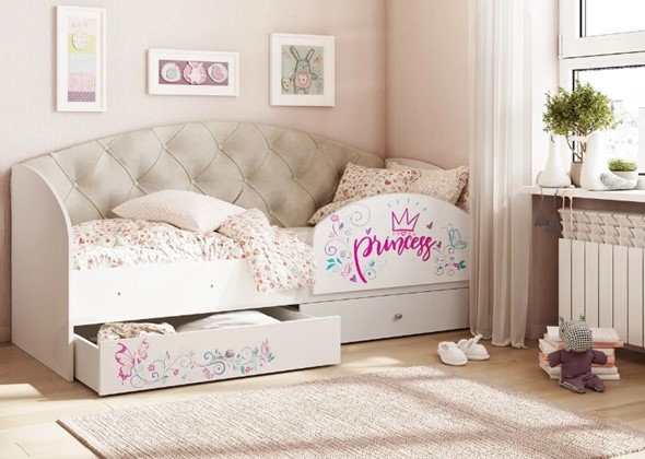 Кровать детская Эльза с бортиком, Бежевый (латы) в Вологде - изображение