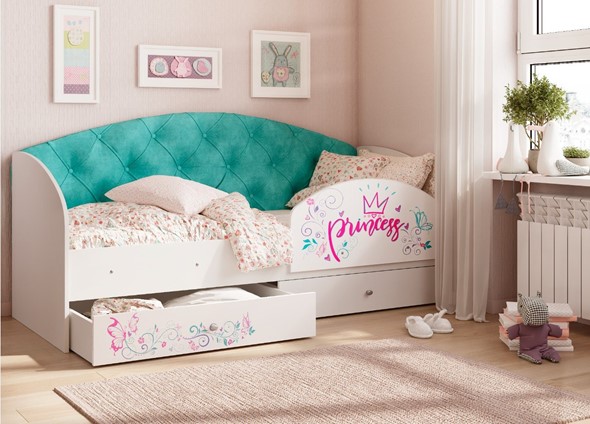 Кровать детская Эльза с бортиком, Бирюза (латы) в Вологде - изображение
