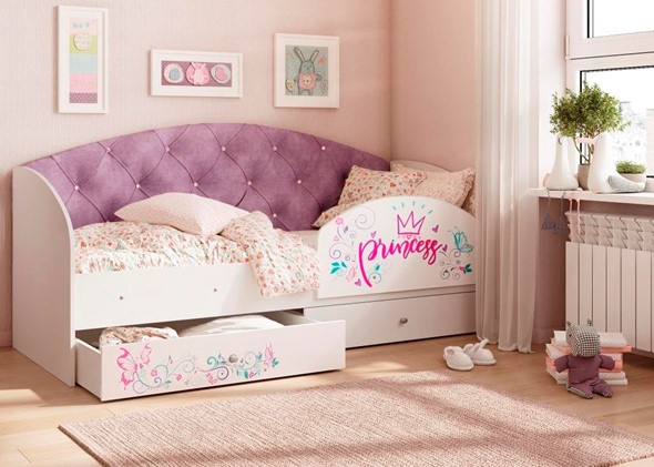 Детская кровать Эльза с бортиком, Фиолетовый (латы) в Вологде - изображение
