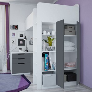 Кровать детская с письменным столом и шкафом POLINI Kids Simple Белый / Серый в Вологде - предосмотр 1