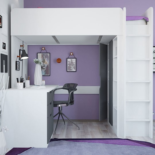 Кровать детская с письменным столом и шкафом POLINI Kids Simple Белый / Серый в Вологде - изображение 2