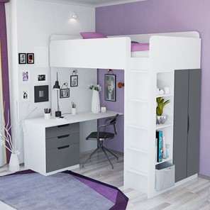 Кровать детская с письменным столом и шкафом POLINI Kids Simple Белый / Серый в Вологде - предосмотр 3