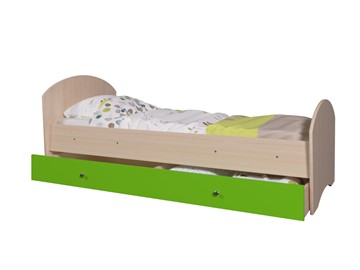 Детская кровать с ящиком Мозайка без бортиков, корпус Млечный дуб/фасад Лайм (щиты) в Вологде