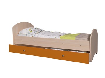 Кровать детская с ящиком Мозайка без бортиков, корпус Млечный дуб/фасад Оранжевый (щиты) в Вологде