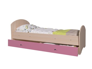 Детская кровать с ящиком Мозайка без бортиков, корпус Млечный дуб/фасад Розовый (щиты) в Вологде