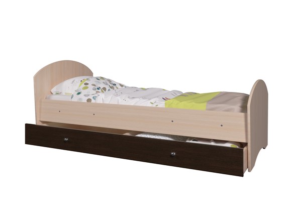 Детская кровать с ящиком Мозайка без бортиков, корпус Млечный дуб/фасад Венге (щиты) в Вологде - изображение