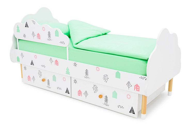 Кровать в детскую Stumpa Облако "Домики розовый, бирюзовый" в Вологде - изображение 3