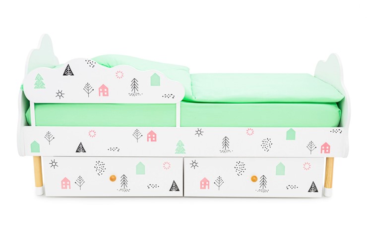 Кровать в детскую Stumpa Облако "Домики розовый, бирюзовый" в Вологде - изображение 8