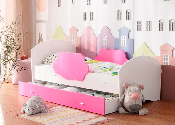 Детская кровать Тучка с ящиком, корпус Белый, фасад Розовый в Вологде - изображение