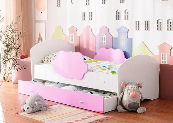 Детская кровать с бортиками Тучка с ящиком, корпус Белый, фасад Ирис в Вологде - изображение