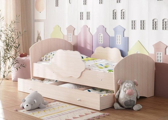 Детская кровать Тучка с ящиком, корпус Дуб млечный, фасад Дуб млечный в Вологде - изображение