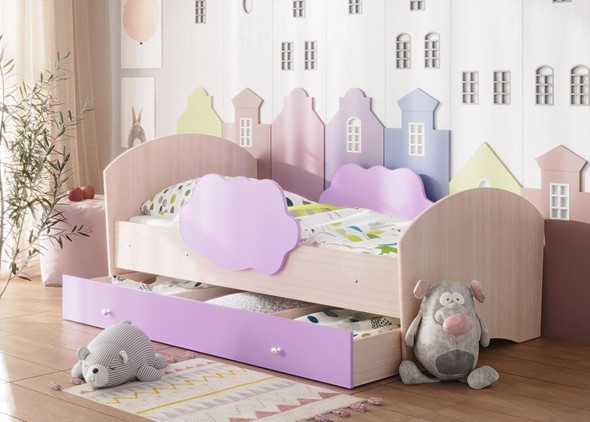 Кровать с бортиками Тучка с ящиком, корпус Дуб млечный, фасад Ирис в Вологде - изображение