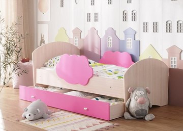 Детская кровать Тучка с ящиком, корпус Дуб млечный, фасад Розовый в Вологде