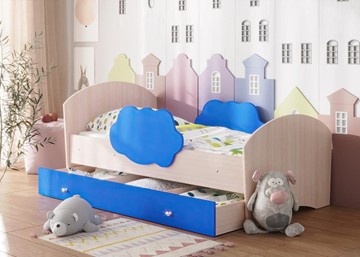 Кровать детская Тучка с ящиком, корпус Дуб млечный, фасад Синий в Вологде