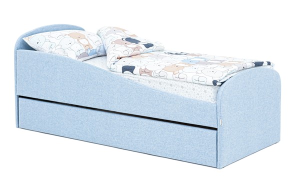 Мягкая кровать с ящиком Letmo небесный (рогожка) в Вологде - изображение