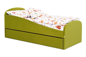 Кровать в детскую с ящиком Letmo оливковый (велюр) в Вологде - предосмотр