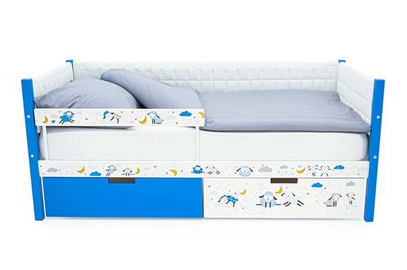Кровать-тахта мягкая с фотопечатью, Svogen сине-белый/барашки в Вологде - изображение