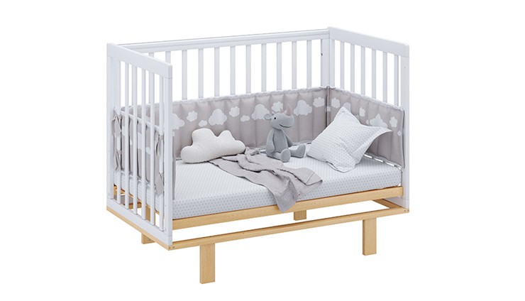 Кровать для новорожденных серия 3400 POLINI Kids Simple 340 Белый / Натуральный в Вологде - изображение 8