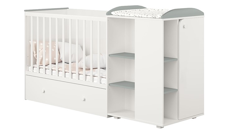 Многофункциональная кровать с комодом POLINI Kids Ameli 800 Белый / Серый, серия AMELI в Вологде - изображение 1