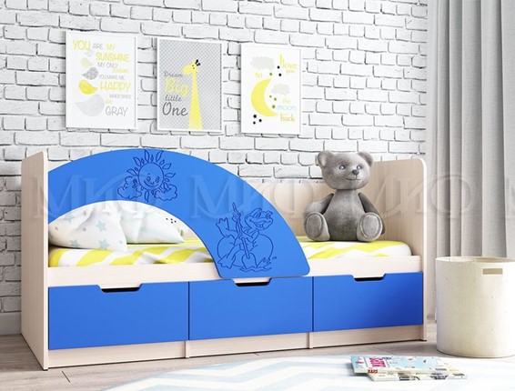 Кровать с ящиками Юниор-3, синий матовый в Вологде - изображение