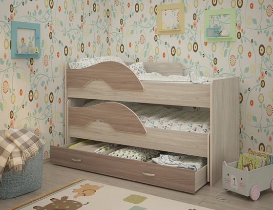 Двухэтажная детская кровать Радуга 1.6 с ящиком, корпус Шимо светлый, фасад Шимо темный в Вологде - изображение