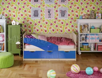 Кровать детская Бабочки 800*1600, Синий глянец в Вологде